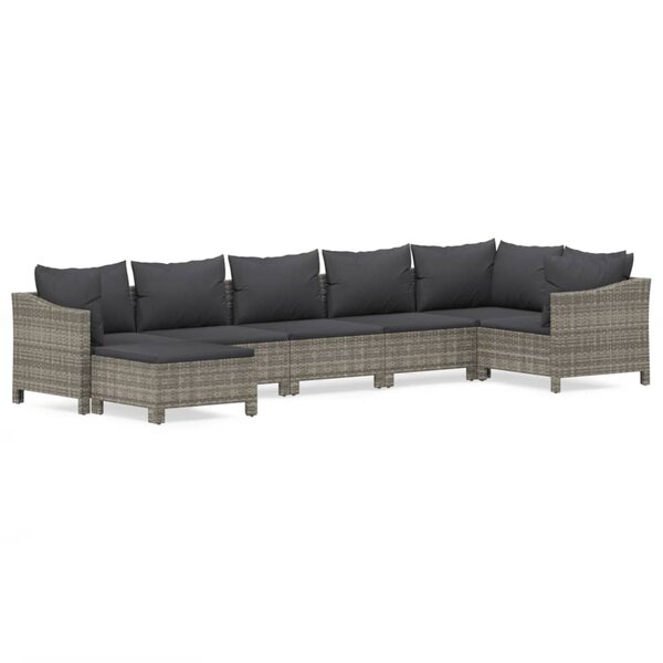 vidaXL Salon de jardin 7 Pièces avec coussins Gris Résine tressée