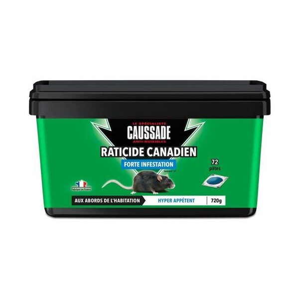 CAUSSADE CARPT720 Raticide Canadien Pat'Appât Fortes Infestations - 72 pâtes en sachets pré-dosés de 10g - Lieux secs et humides