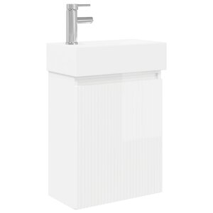 vidaXL Meuble de salle de bain avec robinet Blanc brillant