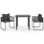vidaXL Ensemble à manger de jardin 3 Pièces PVC résine tressée noir