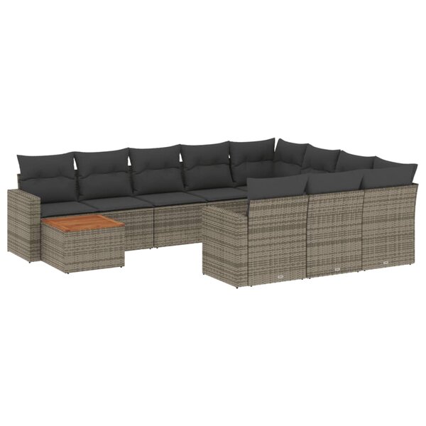 vidaXL Salon de jardin 11 Pièces avec coussins gris résine tressée