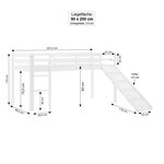 Lit mezzanine 90x200cm avec toboggan  tour et rideau pin violet/pêche