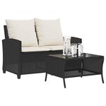 vidaXL Canapé de jardin 2 places coussins et table noir résine tressée
