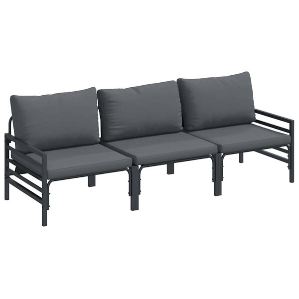 vidaXL Ensemble de canapé de jardin avec coussin 3 Pièces Noir Acier
