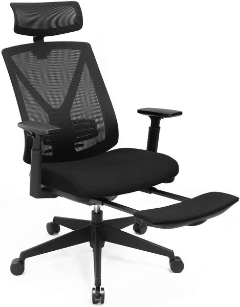 Chaise de bureau avec repose pied fauteuil de bureau ergonomique en filet mécanisme basculant (90-135°) charge max. 150 kg noir 12_0000410