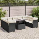 vidaXL Salon de jardin 10 Pièces avec coussins noir résine tressée