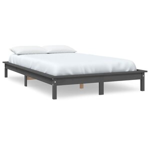 vidaXL Cadre de lit sans matelas gris 140x190 cm bois de pin massif