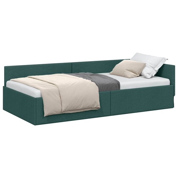 vidaXL Cadre de lit d'angle Vert foncé 90 x 190 cm tissu