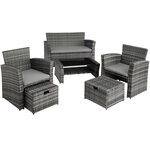 Salon de jardin rotin résine tressé synthétique 4 places avec housse de protection gris 2108079