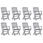 vidaXL Chaises pliables d'extérieur lot de 8 et coussins Bois d'acacia