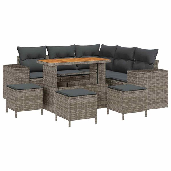 vidaXL Ensemble de canapé de jardin 9 Pièces Gris polyrotin