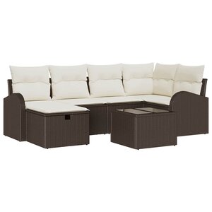 vidaXL Ensemble de canapé de jardin avec coussin 7 Pièces Marron et crème