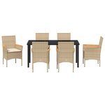 vidaXL Ensemble de Salle à Manger de Jardin de 7 Pièces avec Coussins Beige en Poly Rattan