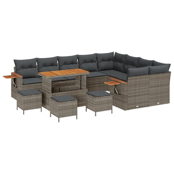 Ensemble de canapé de jardin vidaXL de 13 pièces avec coussins gris en poly rattan et acacia