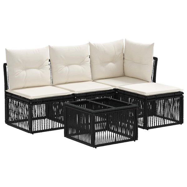 vidaXL Ensemble de canapé de jardin 5 Pièces Noir polyrotin