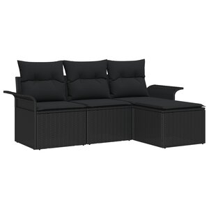Canapé de Jardin 4 pièces vidaXL avec Coussins Noir Poly Rattan