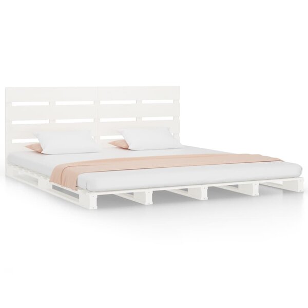 vidaXL Cadre de lit Blanc 180x200 cm Bois de pin massif Super King