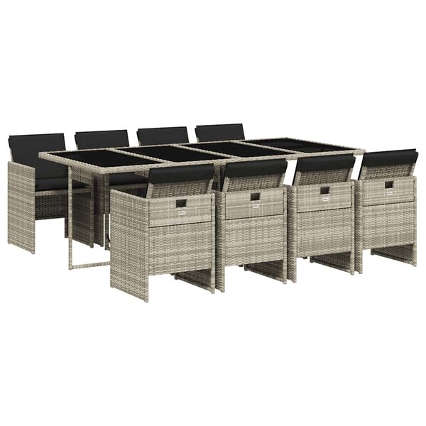vidaXL Ensemble à manger de jardin et coussins 9 Pièces gris clair rotin
