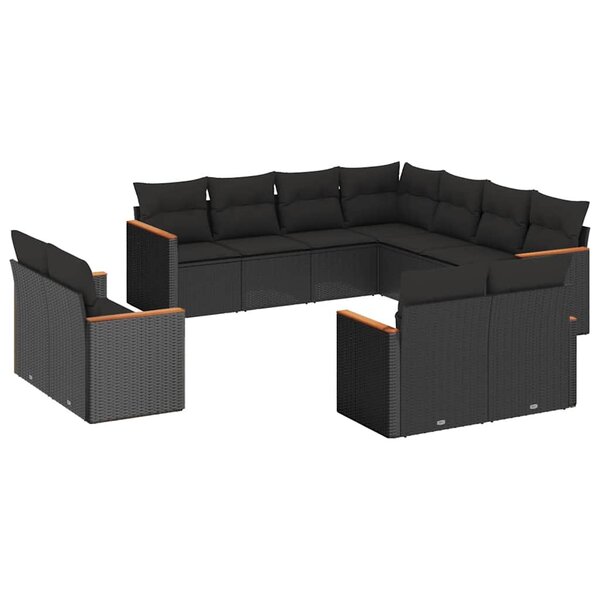 vidaXL Salon de jardin 11 Pièces avec coussins noir résine tressée