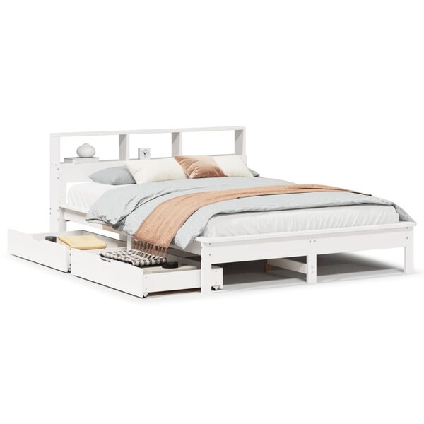 vidaXL Lit bibliothèque sans matelas blanc 140x200 cm bois pin massif