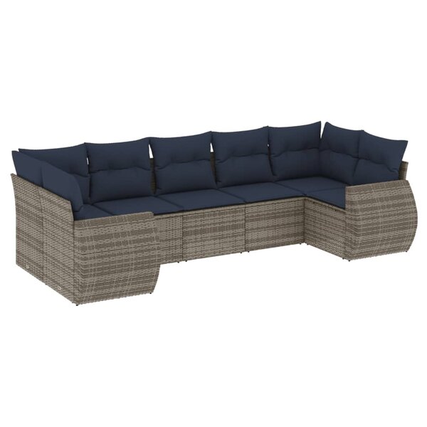 vidaXL Salon de jardin 7 Pièces avec coussins gris résine tressée