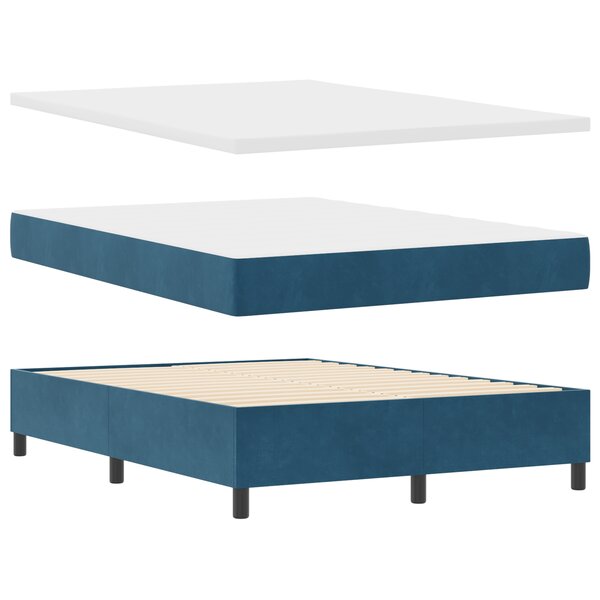 vidaXL Lit à Sommier avec Matelas & Banc Bleu Foncé 140x190 cm Velours
