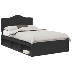 vidaXL Cadre de lit avec tête de lit Noir 135 x 190 cm Pin massif