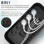 ACROPAQ Boite Cache Cable Cache multiprise - Avec multiprise intégrée  USB-C  USB-A  Boîte de Rangement pour Câble - Noir