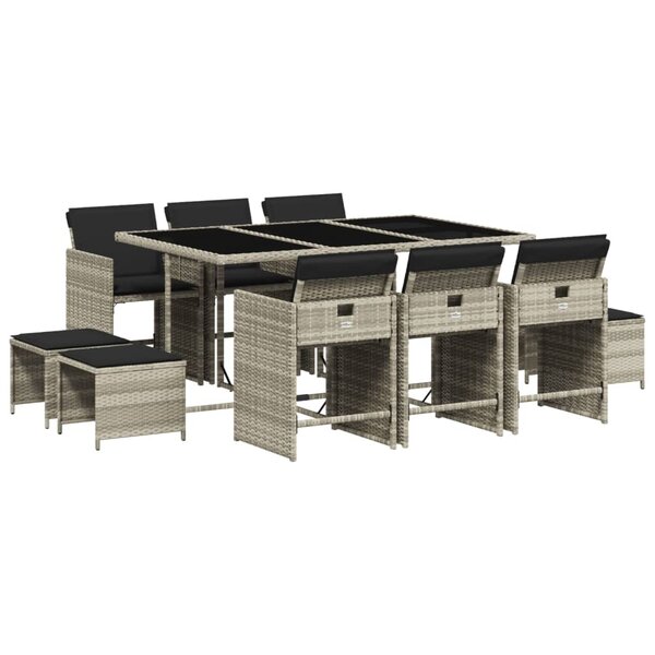 vidaXL Ensemble à manger de jardin 11Pièces avec coussins gris poly rotin