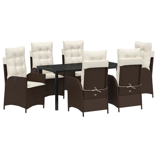 vidaXL Ensemble de salle à manger de jardin 7 pièces avec coussins Marron Poly Rattan