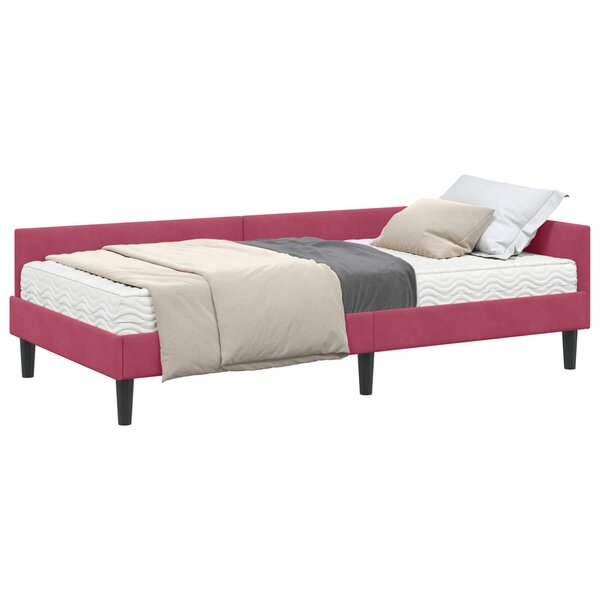 vidaXL Cadre de lit d'angle avec matelas 2 pc Bordeaux 90 x 200 cm