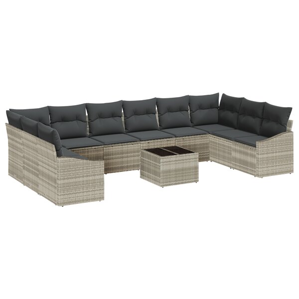 vidaXL Ensemble de canapé de jardin 11 pièces avec coussins Gris Poly Rattan