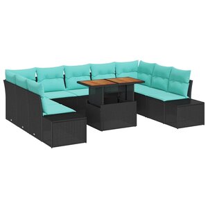 vidaXL Ensemble de canapé de jardin 10 Pièces Noir et Sarcelle