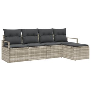 Canapé de Jardin 5 Pièces avec Coussins en Rattan Synthétique Gris Clair