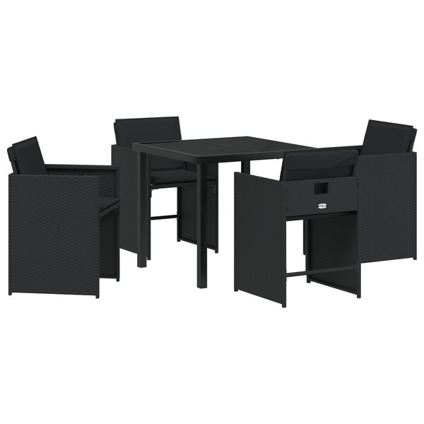 vidaXL Ensemble de salle à manger de jardin de 5 pièces avec coussins Noir Poly Rattan