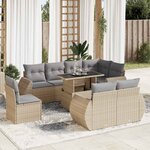 vidaXL Salon de jardin avec coussins 9 Pièces beige résine tressée
