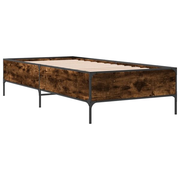 vidaXL Cadre de lit chêne fumé 100x200 cm bois d'ingénierie et métal