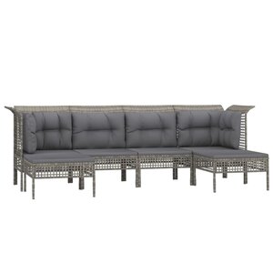 Salon de jardin meuble d'extérieur ensemble de mobilier 6 pièces avec coussins gris résine tressée 02_0016821