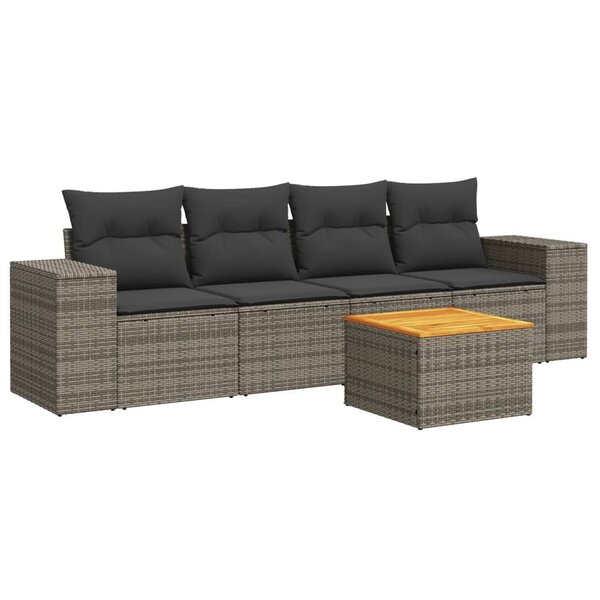 vidaXL Salon de jardin 5 Pièces avec coussins gris résine tressée