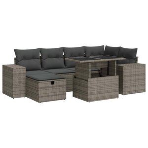 vidaXL Salon de jardin 8 Pièces avec coussins gris résine tressée