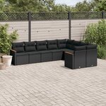 vidaXL Salon de jardin 9 Pièces avec coussins noir résine tressée