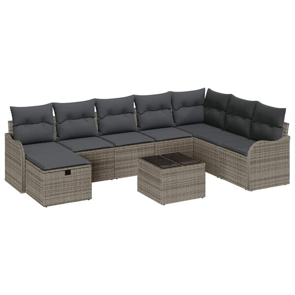 vidaXL Ensemble de canapé de jardin 9 Pièces Gris 287.5 x 177.5 x 85 cm