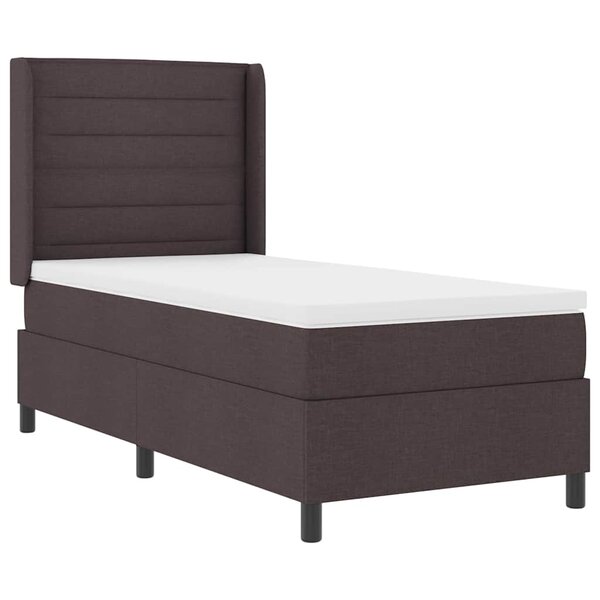 vidaXL Lit à ressort LED avec matelas Marron foncé 90 x 190 cm tissu