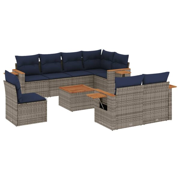 vidaXL Salon de jardin 9 Pièces avec coussins gris résine tressée