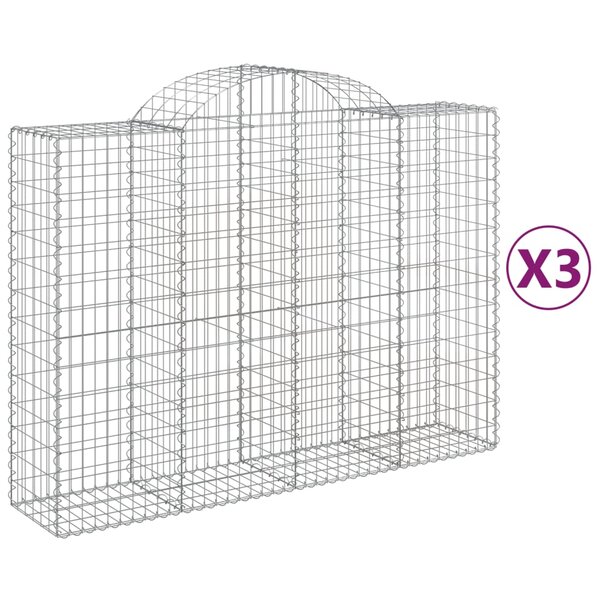 vidaXL Paniers à gabions arqués 3 Pièces 200x50x140/160 cm Fer galvanisé