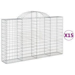 vidaXL Paniers à gabions arqués 15 Pièces 200x30x120/140 cm Fer galvanisé