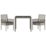 Ensemble de salle à manger de jardin 3 pièces avec coussins gris en poly rotin