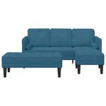 Canapé de jardin vidaXL avec banc et coussins en velours bleu en L