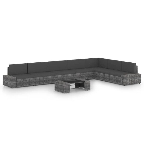 vidaXL Salon de jardin 8 Pièces avec coussins Gris Résine tressée