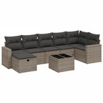 vidaXL Salon de jardin 8 Pièces avec coussins gris résine tressée